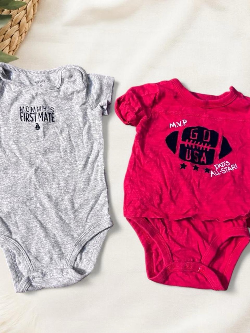 3-6 Month Boy Gray & Red Baby One-Piece Bodysuit Set - Mommy & Daddy Onsies